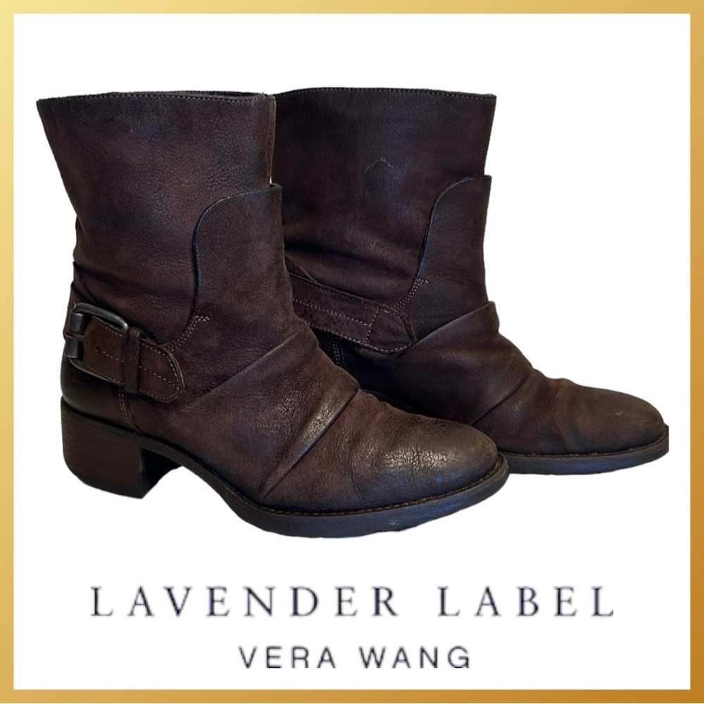 Vera Wang Lavender Label Leather Booties with Buckle Detail